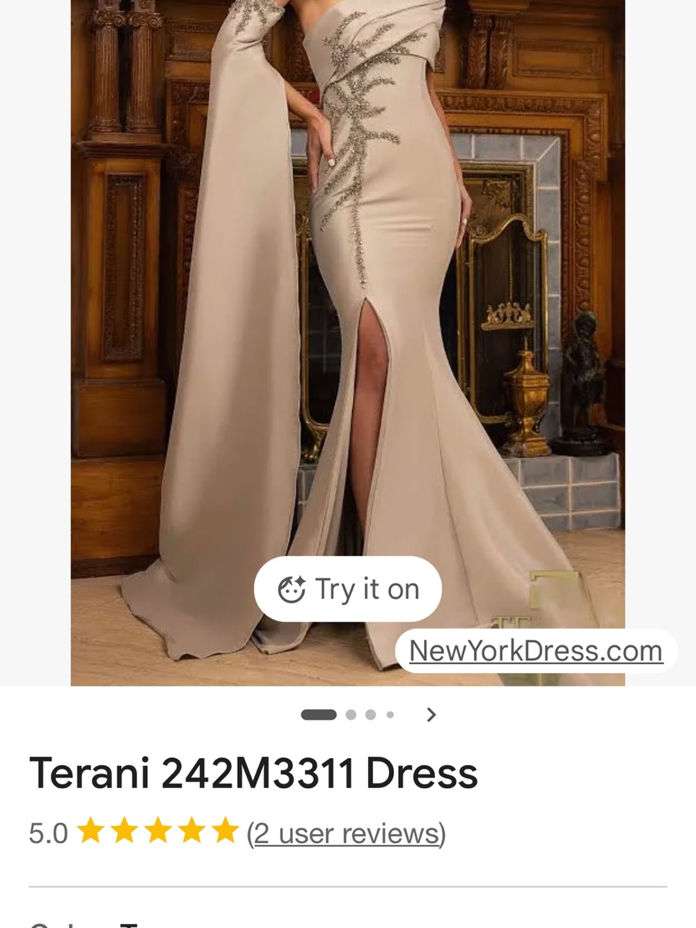 Terani Couture Taupe One-Shoulder Mermaid Gown with Embellished Bodice